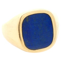 Large 14k Yellow Gold Inlaid Lapis Ring