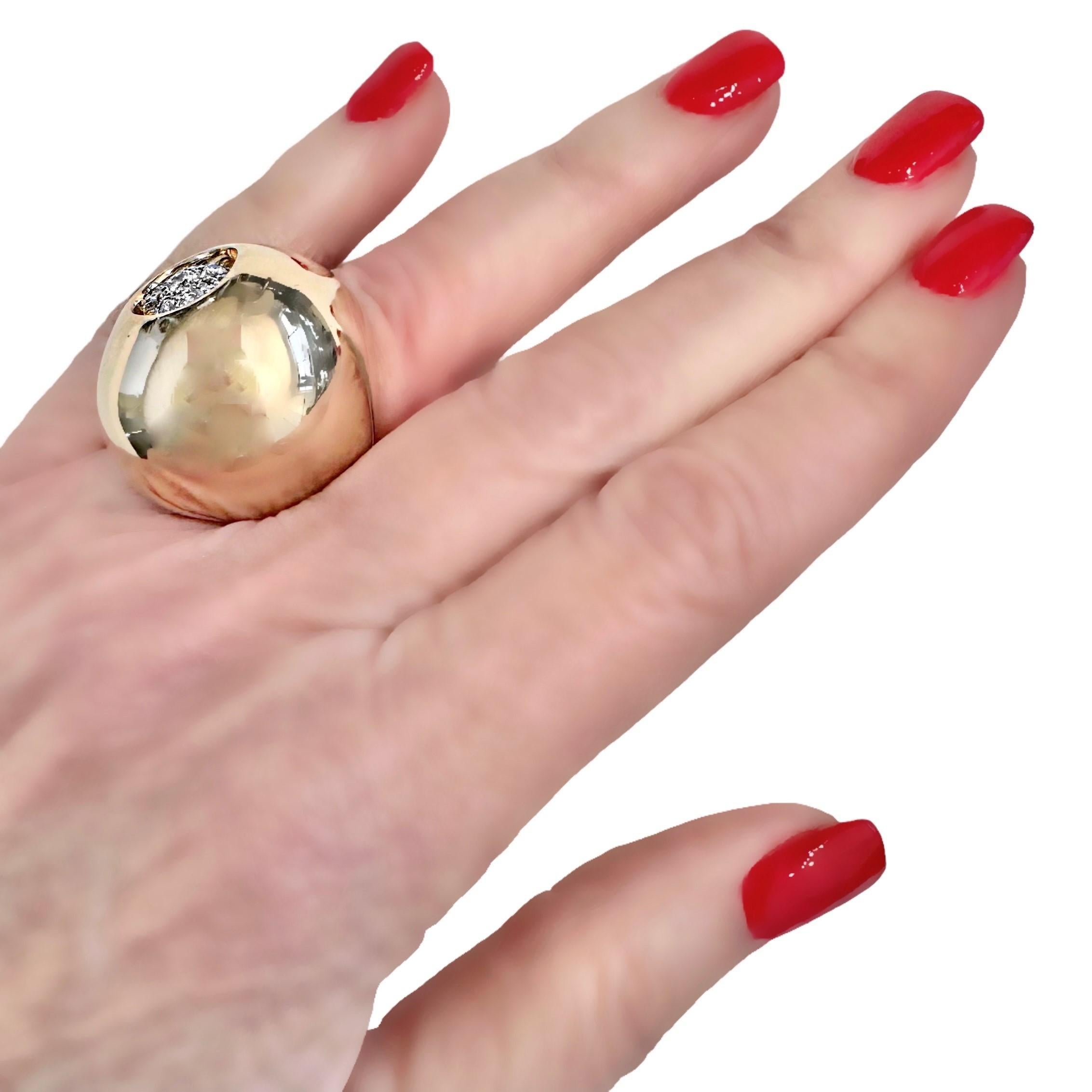 Large 14k Yellow Gold Modernist Dome Ring with Diamonds For Sale 4