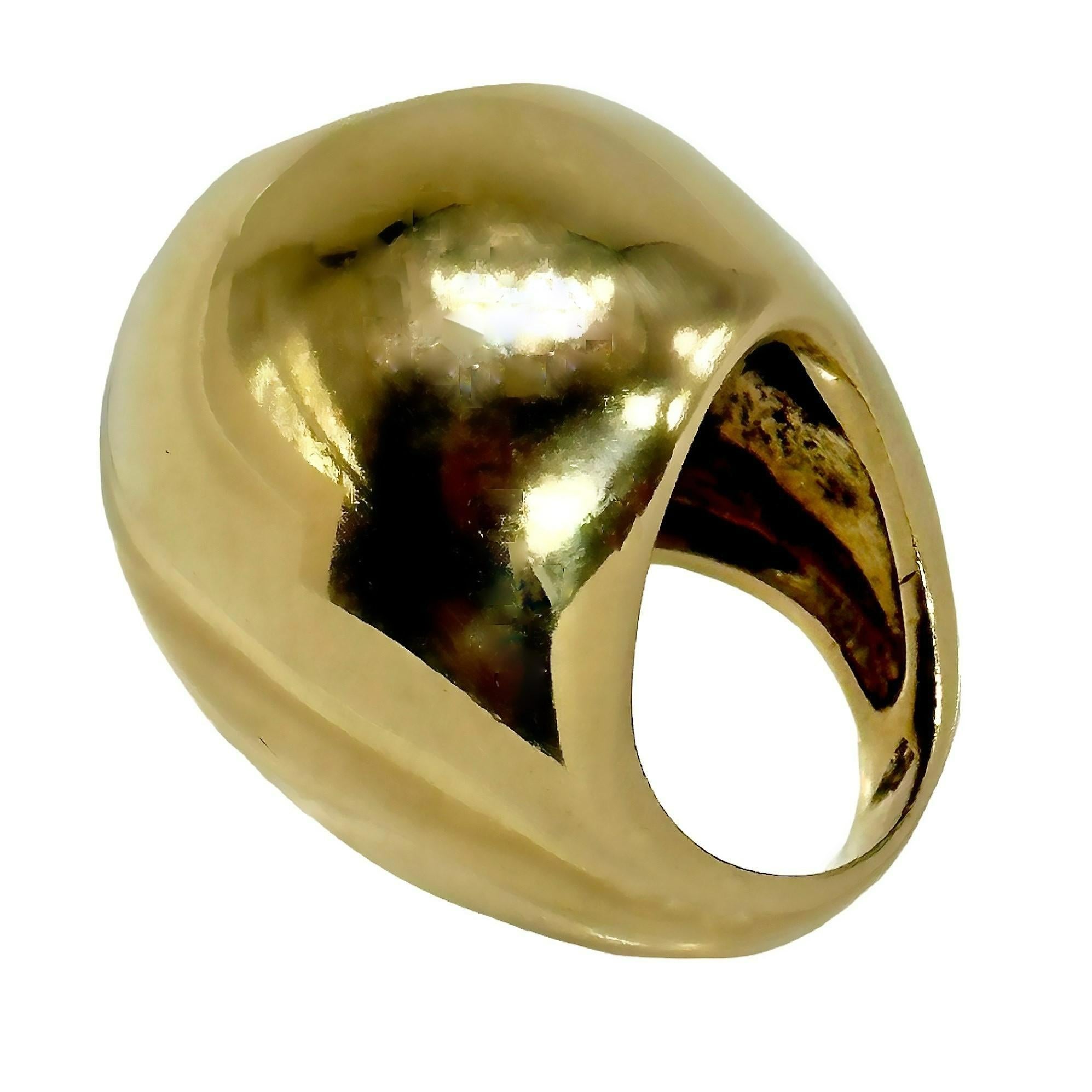Brilliant Cut Large 14k Yellow Gold Modernist Dome Ring with Diamonds For Sale