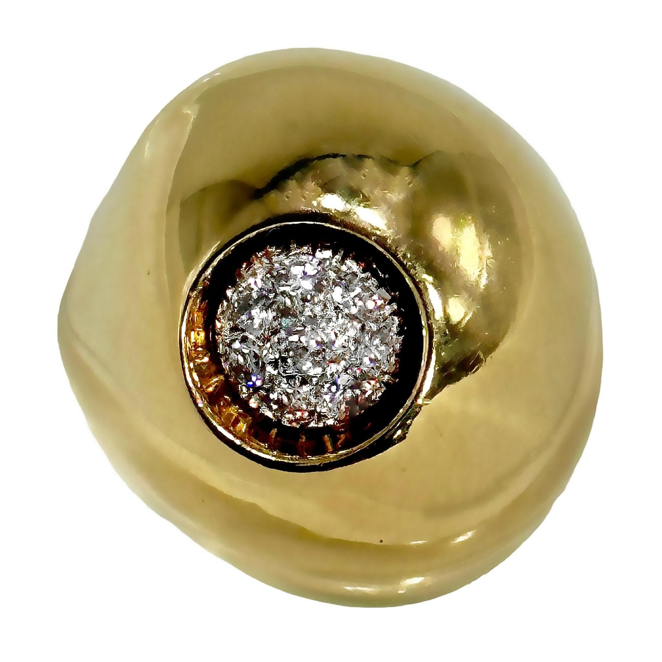 Women's Large 14k Yellow Gold Modernist Dome Ring with Diamonds For Sale