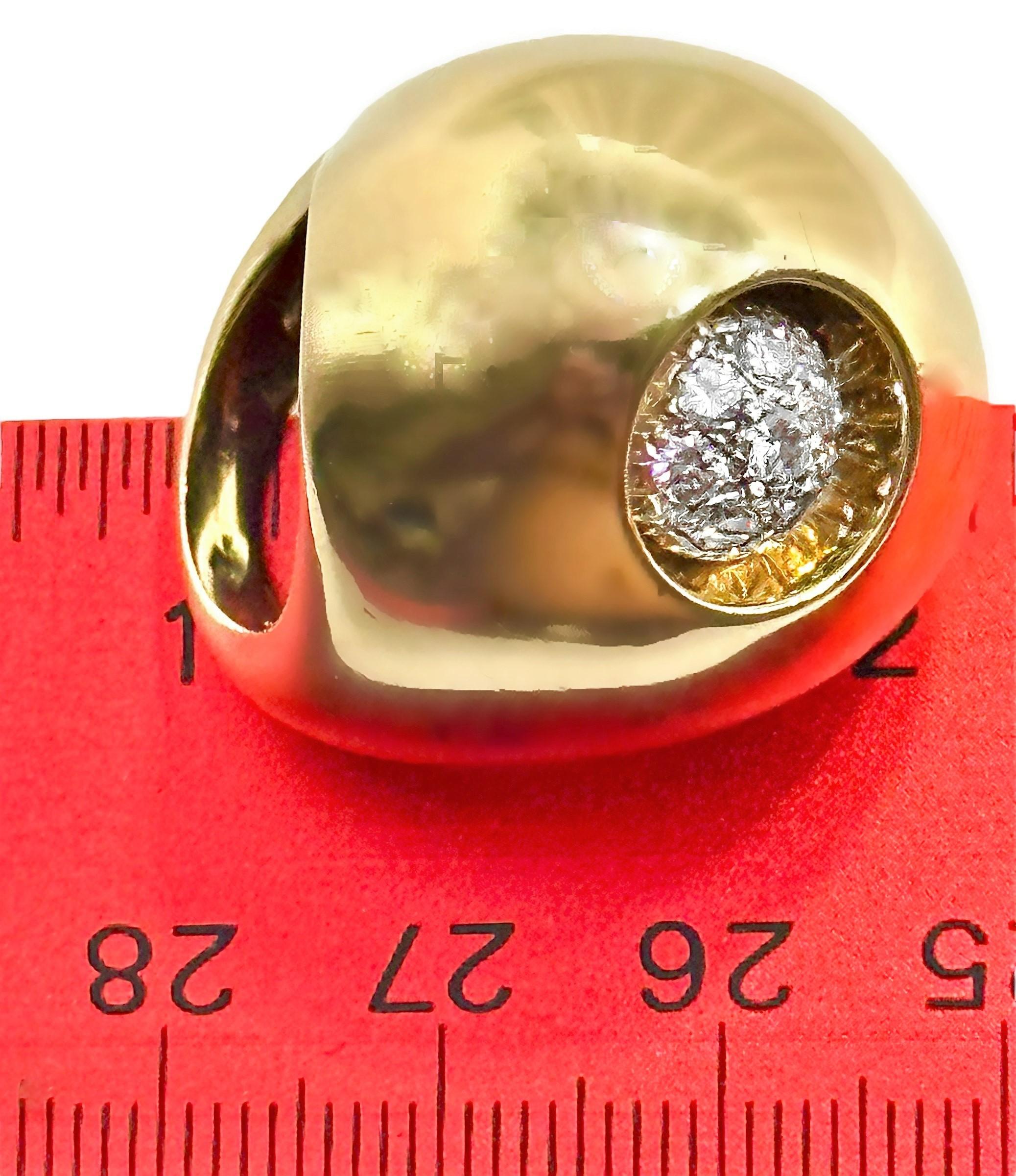 Large 14k Yellow Gold Modernist Dome Ring with Diamonds For Sale 2