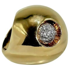 Large 14k Yellow Gold Modernist Dome Ring with Diamonds