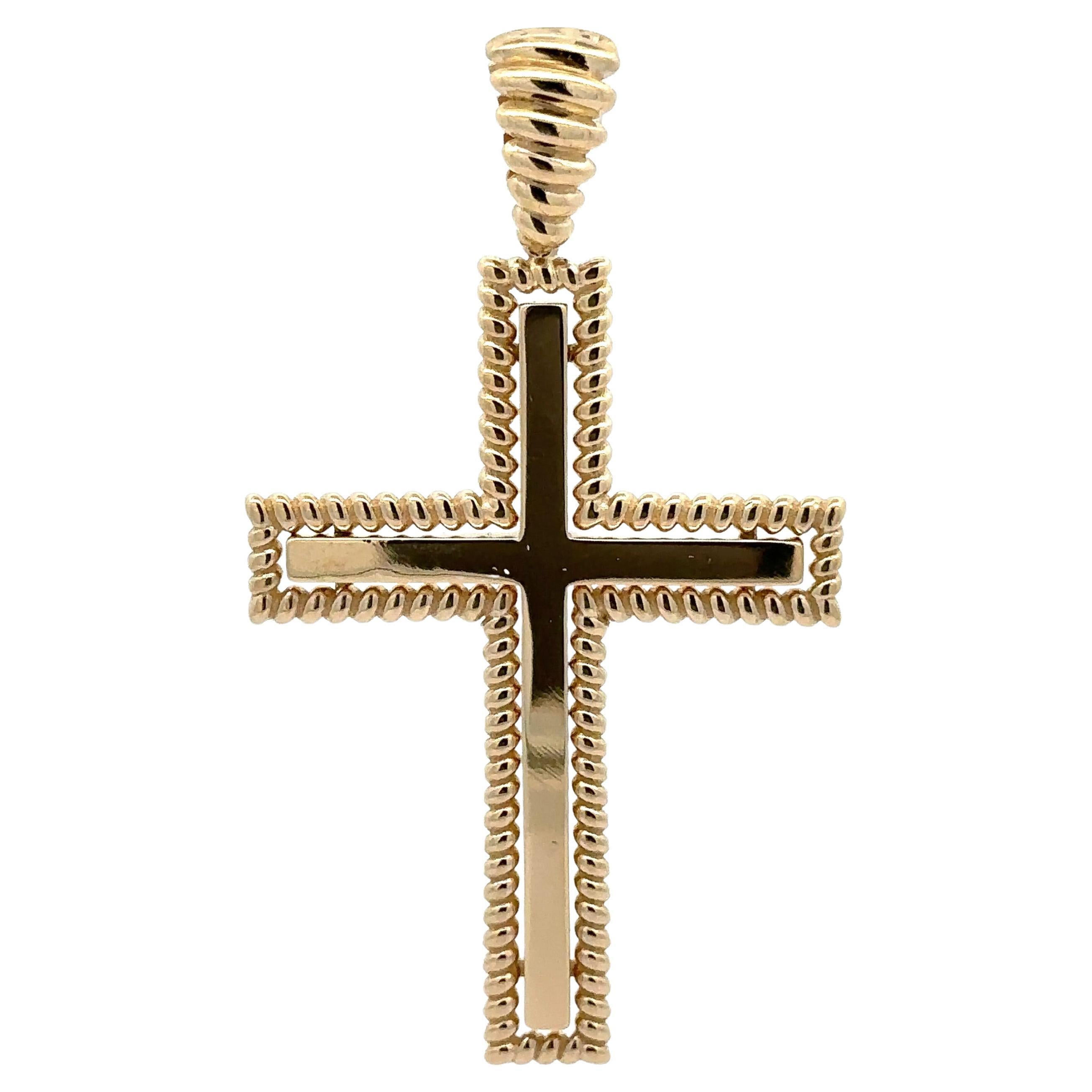 Large 14k Yellow Gold Polished Center w/ Twisted Wire Frame Cross Pendant