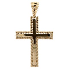 Large 14k Yellow Gold Polished Center w/ Twisted Wire Frame Cross Pendant