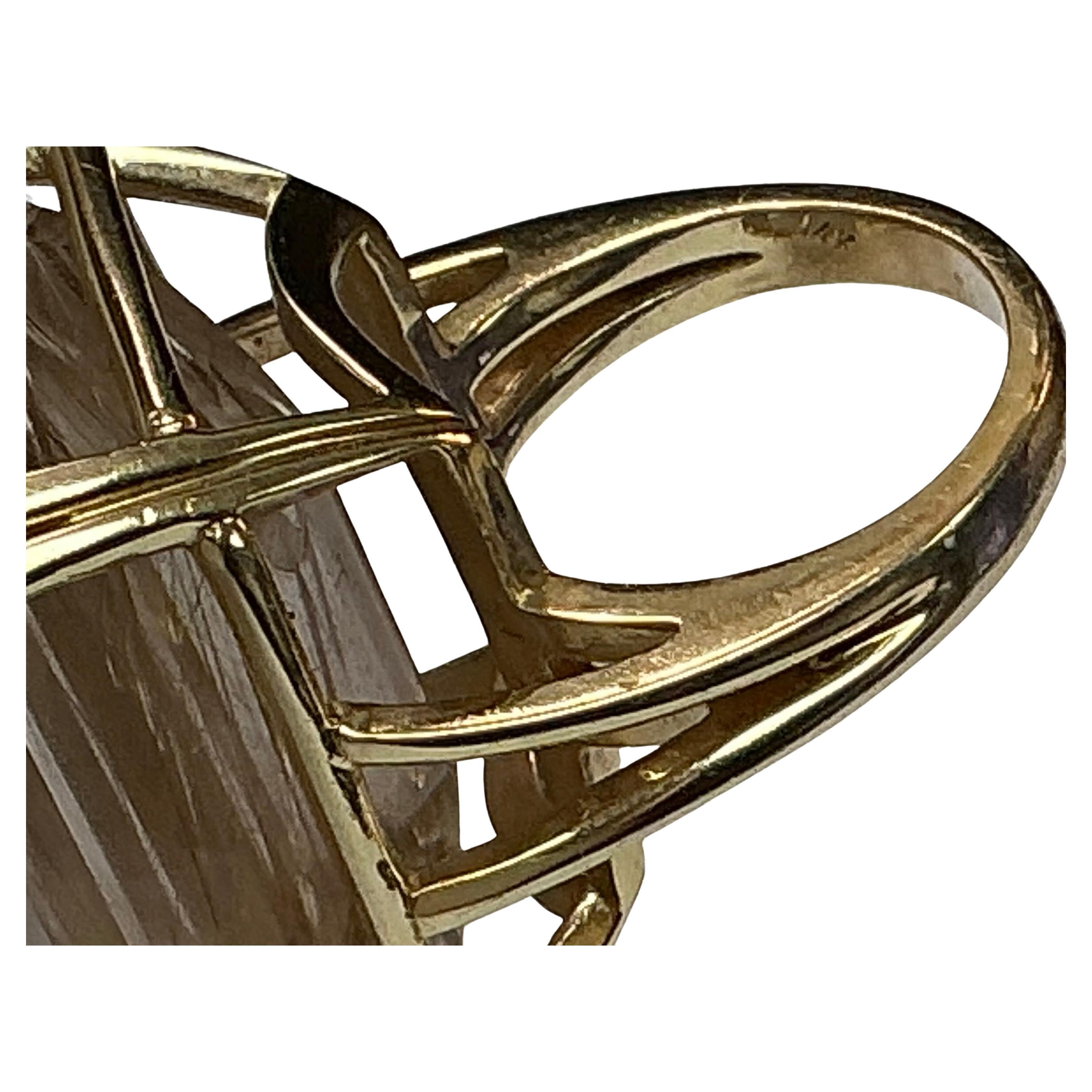 Großer Cocktailring aus 14 Karat Gelbgold mit netzförmigem Quarz (Moderne)