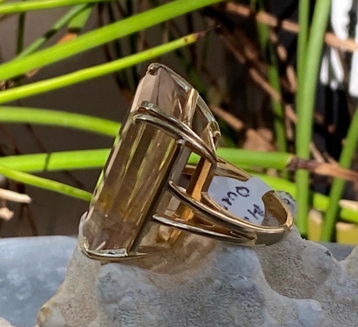 Modern Large 14K Yellow Gold Reticulated Quartz Cocktail Ring For Sale