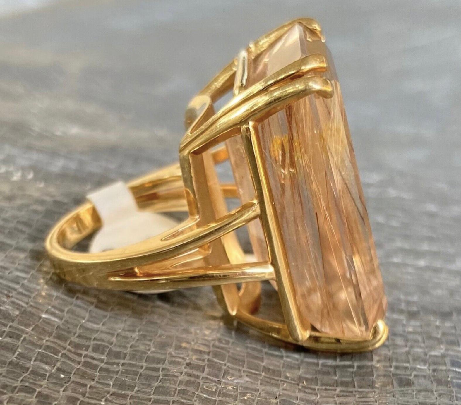 Large 14K Yellow Gold Reticulated Quartz Cocktail Ring In Good Condition For Sale In Bradenton, FL
