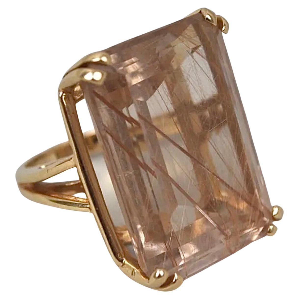Large 14K Yellow Gold Reticulated Quartz Cocktail Ring