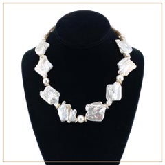 Large 14mm White Keshi Pearl Necklace with Sterling Silver Clasp