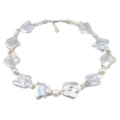 Large 14mm White Keshi Pearl Necklace with Sterling Silver Clasp