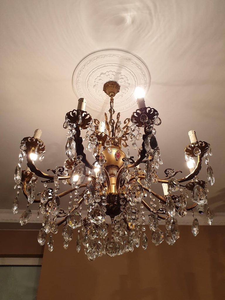 Large 15 Candles Chandelier In Rococo Style Metal And Crystal For At 1stdibs 15 Candles Chandelier In Rococo Style, Crystal Candle Chandelier Standard Sizes