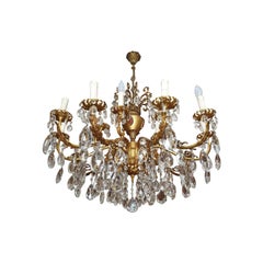 Large 15-Candles Chandelier in Rococo Style, Metal and Crystal