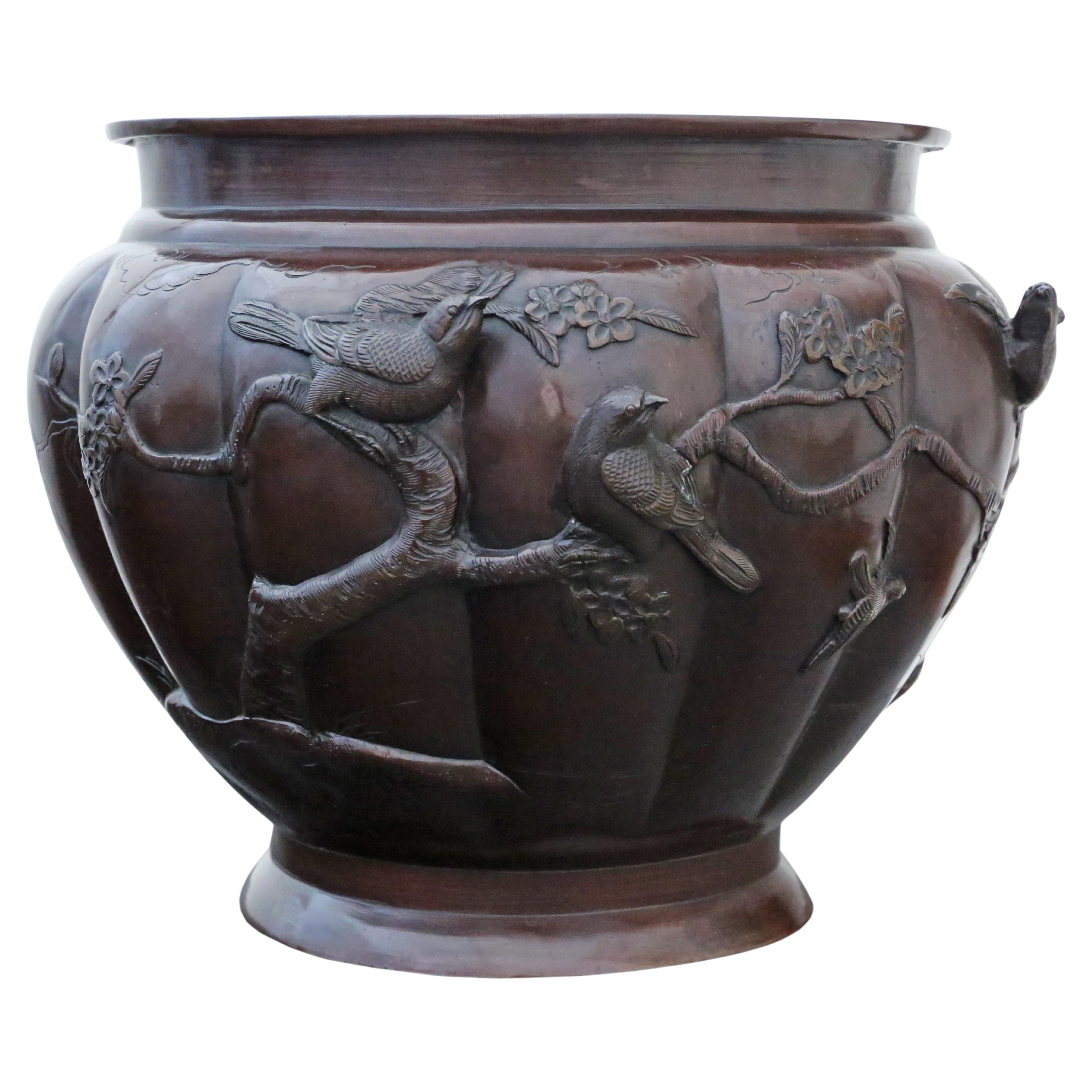 Large 15" Fine Quality Japanese Oriental Bronze Jardinière Planter Pot Meiji Era For Sale