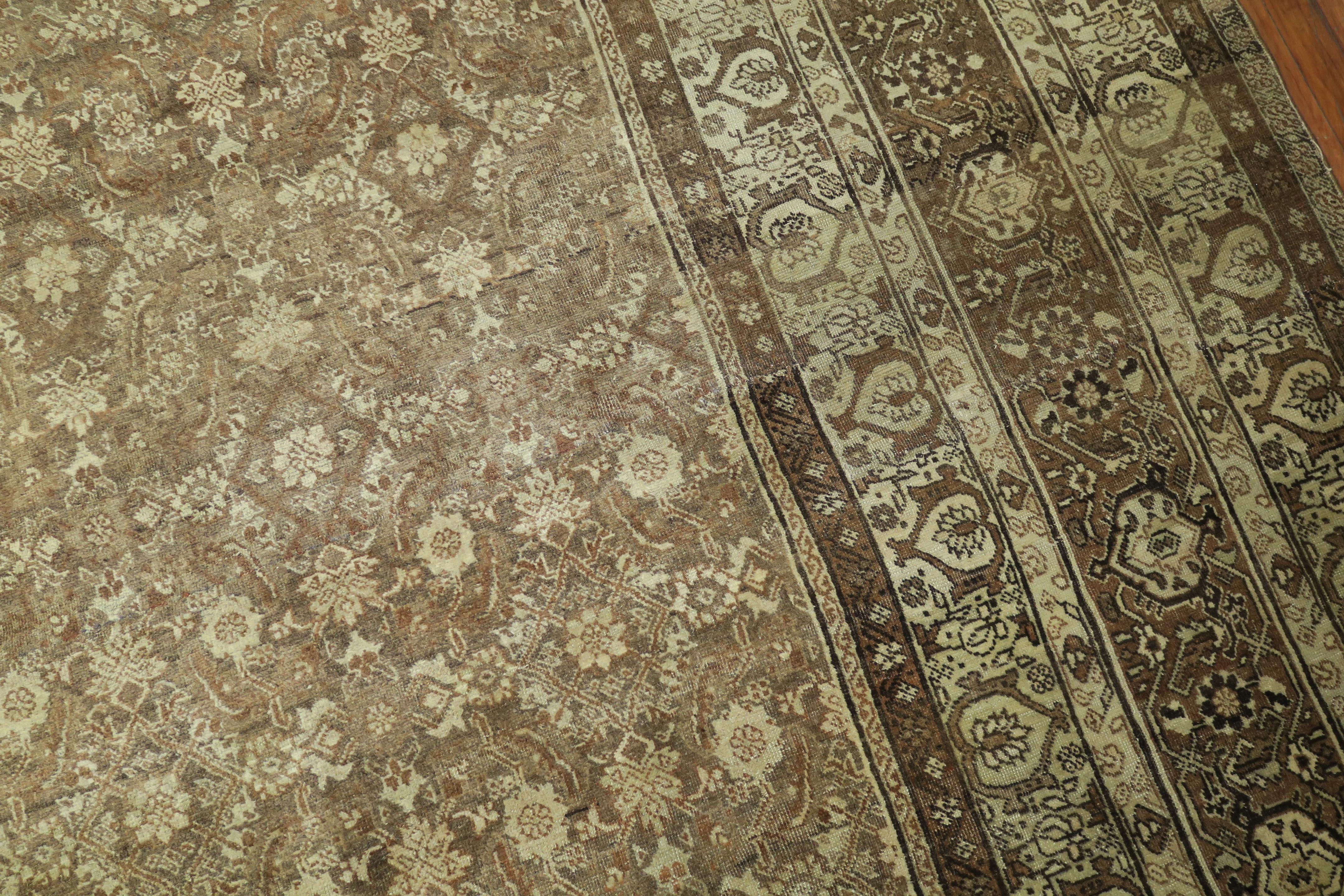 Grand tapis carré persan Tabriz Brown du 20e siècle en vente 3
