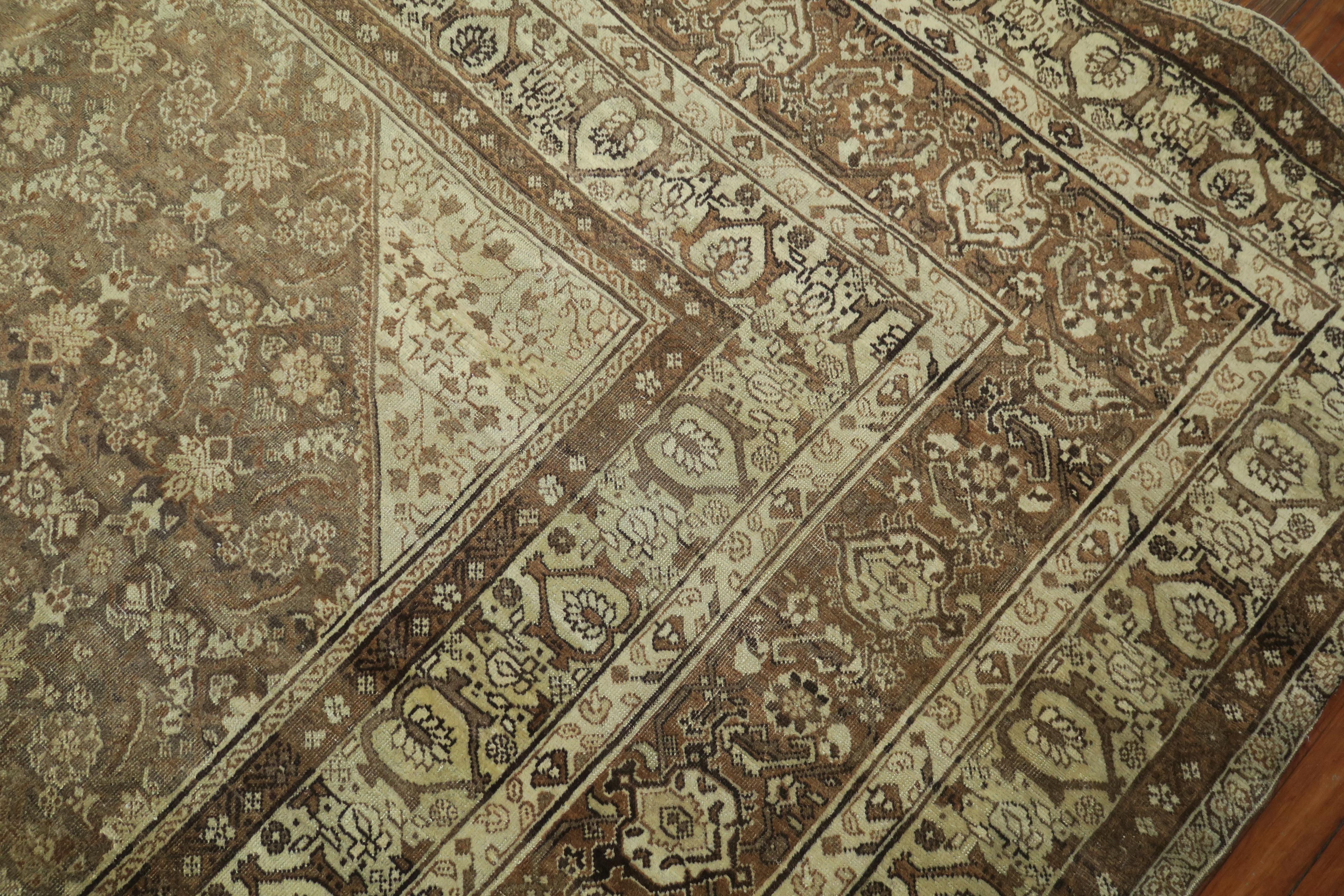 Grand tapis carré persan Tabriz Brown du 20e siècle en vente 8