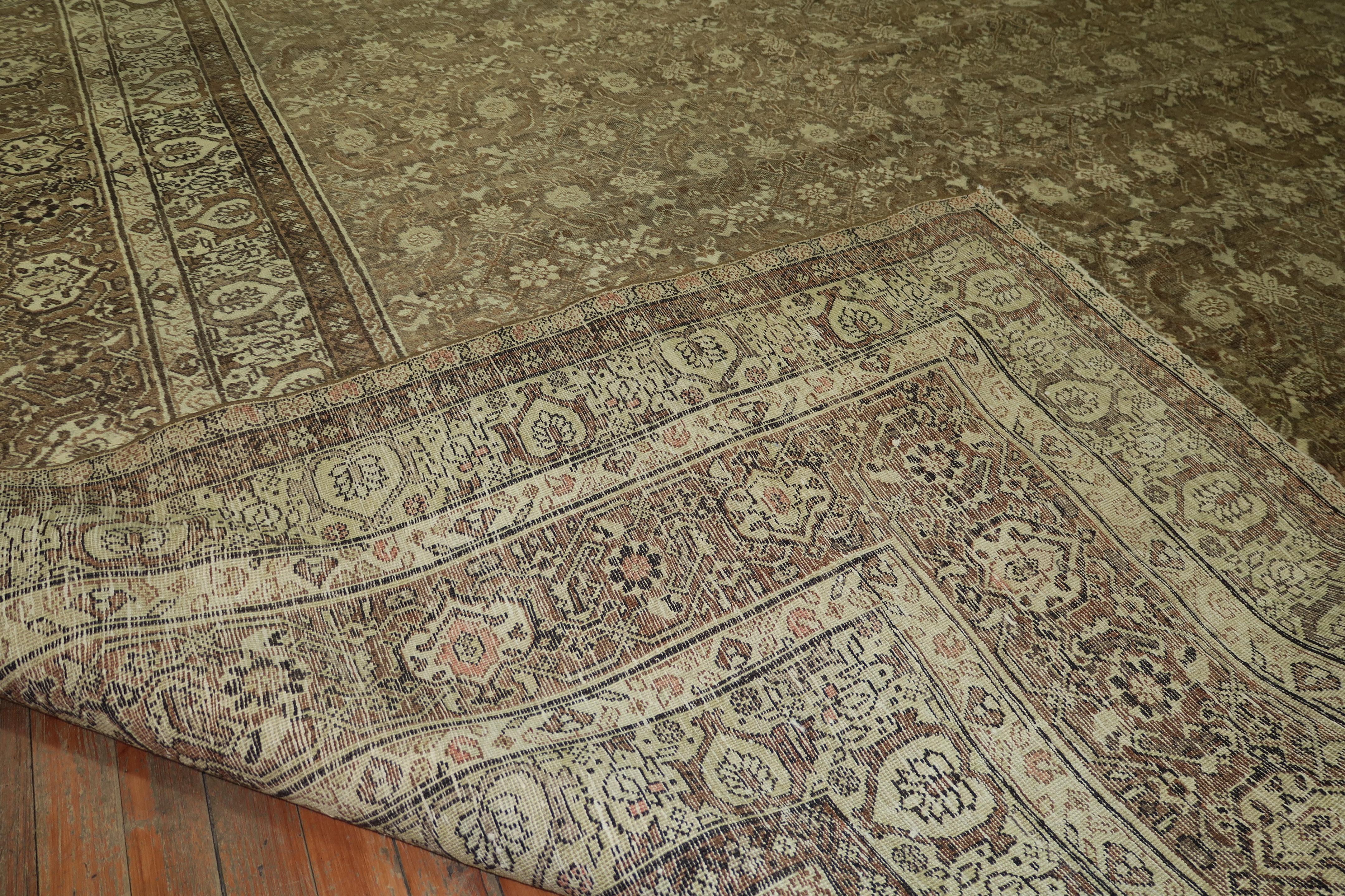 Grand tapis carré persan Tabriz Brown du 20e siècle en vente 10