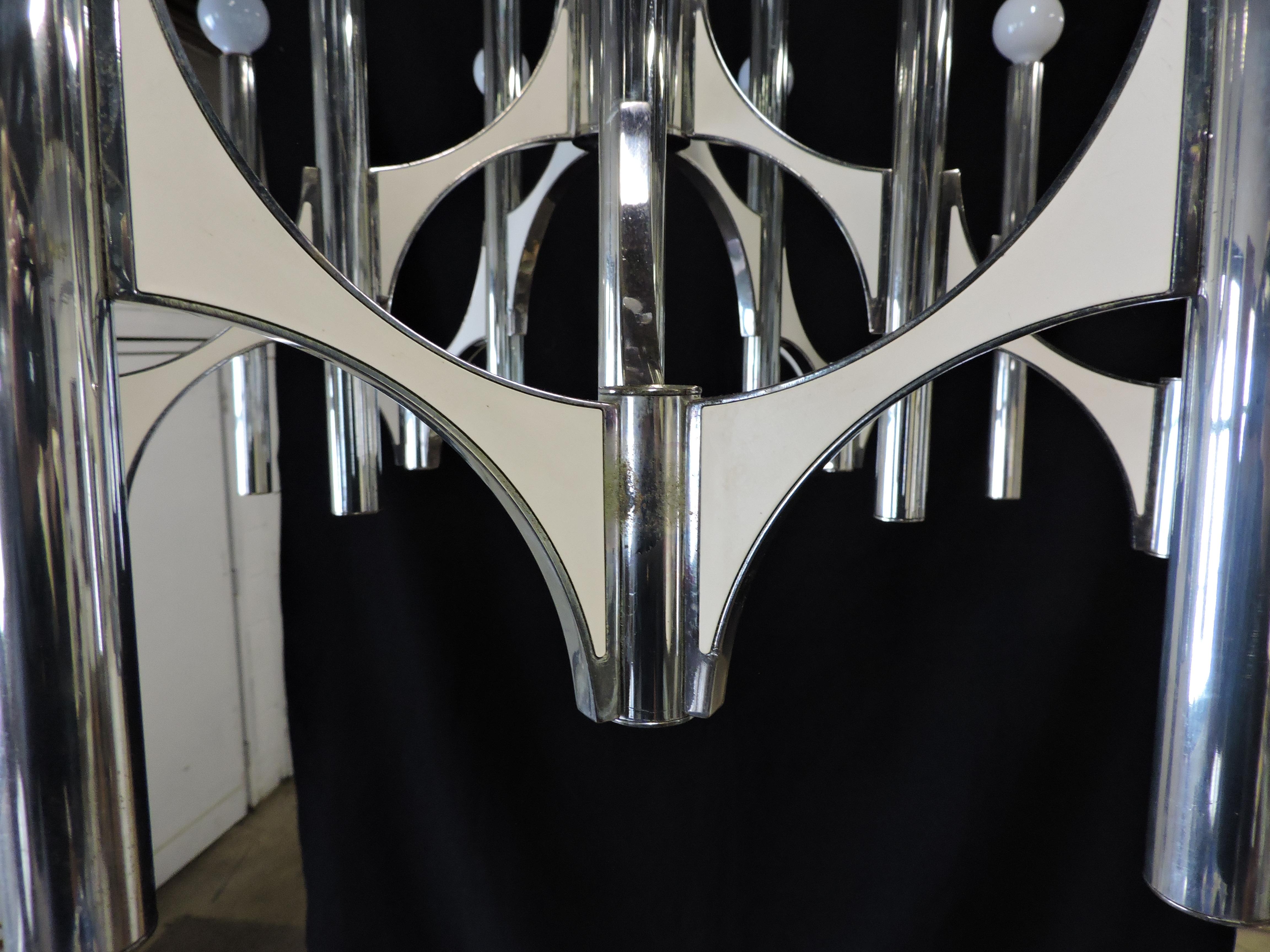 Large 15 Light Mid-Century Modern Gaetano Sciolari Chrome Orbit Chandelier 1