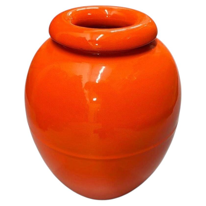 Grand vase-jardinière orange de 15 pouces, style « California Pottery », ancien pot à huile de la marque Bauer Pottery, 1920