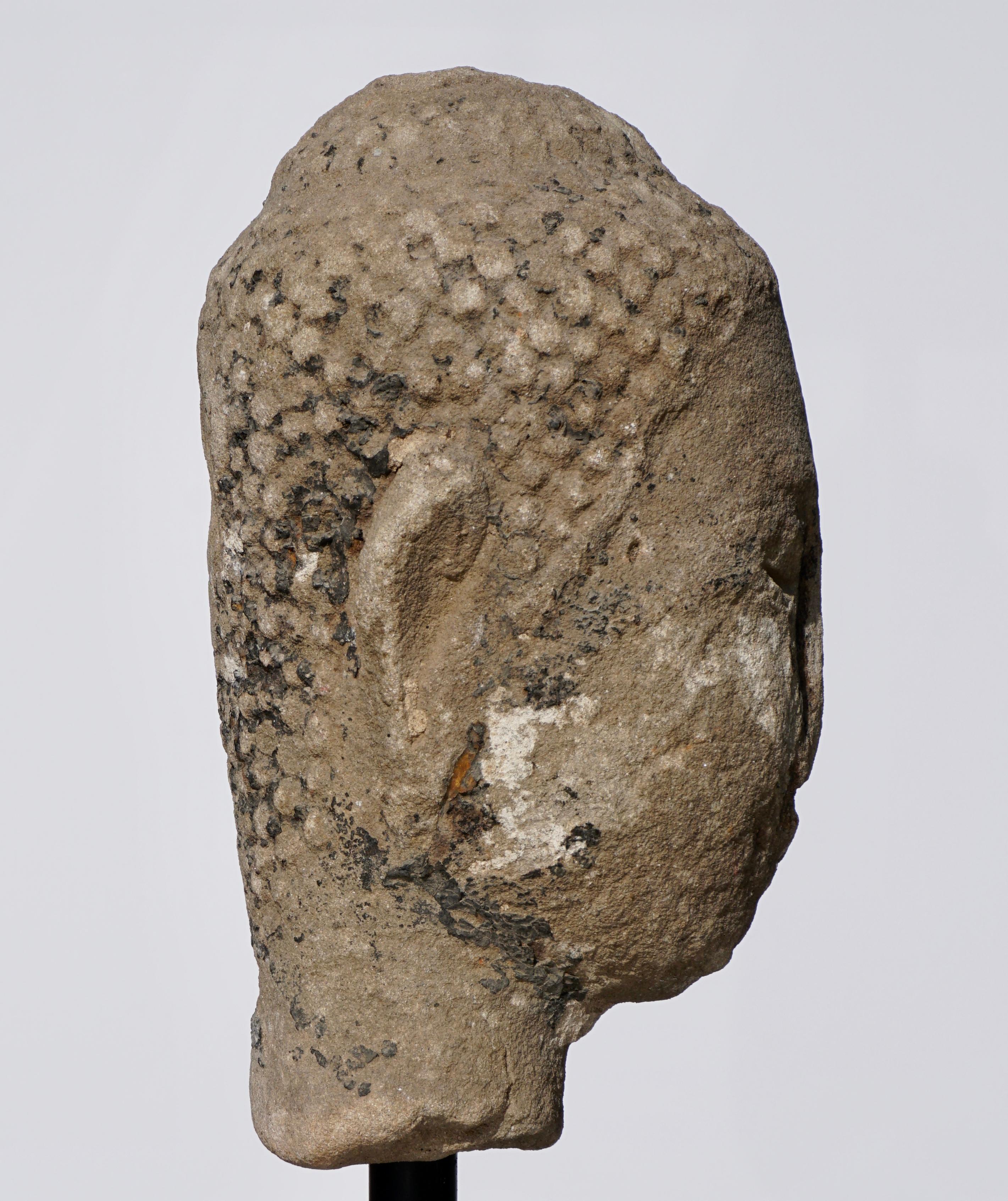 18th Century and Earlier Large 15th-16th Century Sandstone Thai Buddha Head