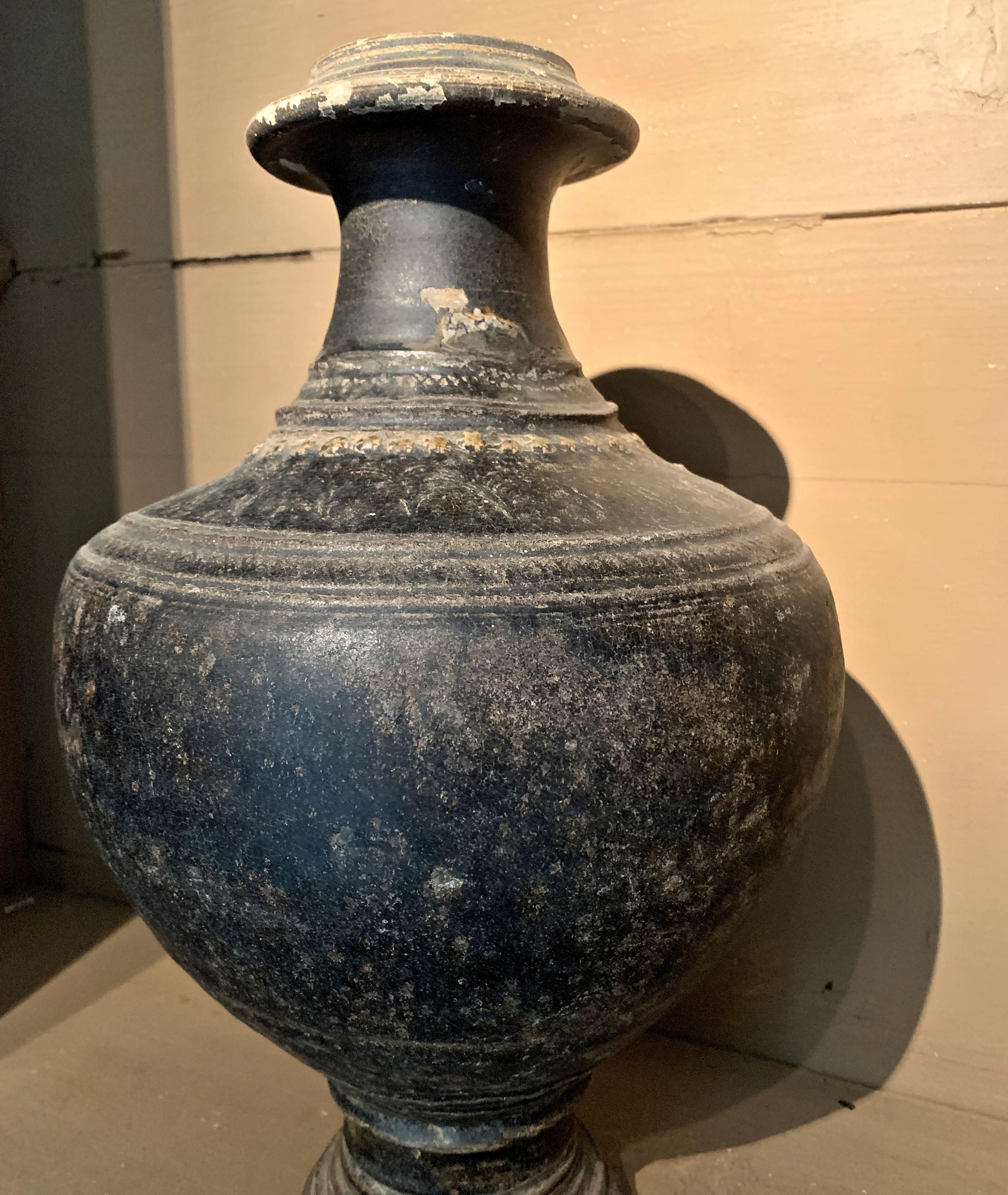 Cambodian Large 15th century Khmer blackware vessel
