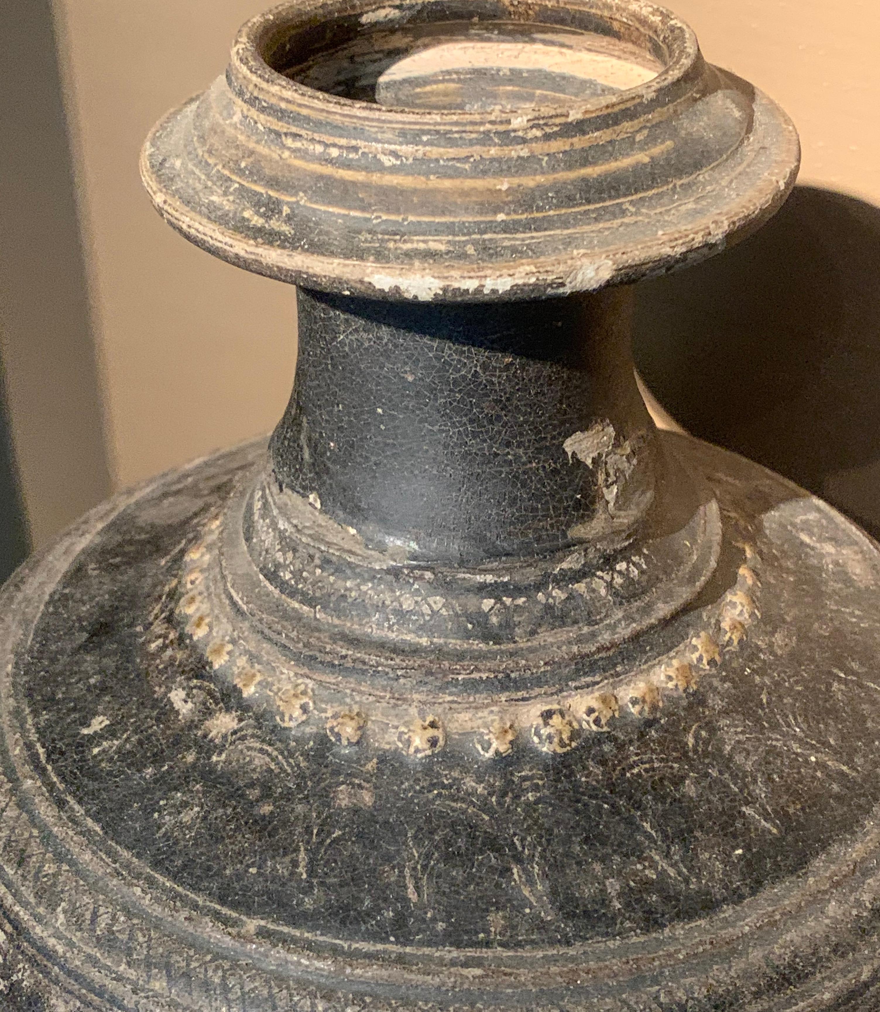 Glazed Large 15th century Khmer blackware vessel