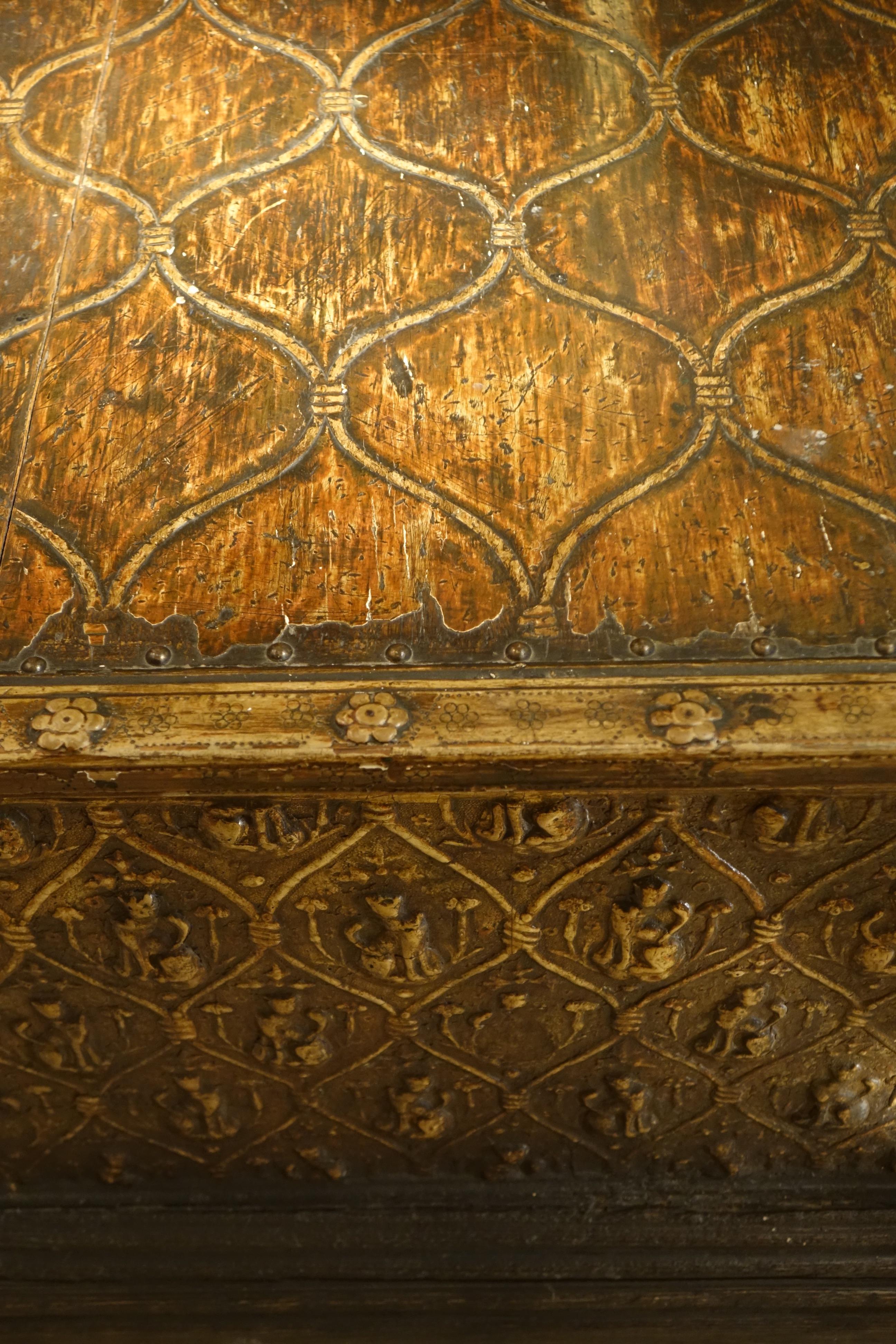 Renaissance Large 15th Century Wedding Cassone With Pastiglia Decoration, Florence Italy For Sale