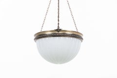 Large 16" Antique Moonstone Opaline Glass Plafonnier Light Pendant, C.1920