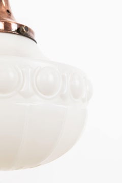 Large 16" Antique Moulded Opaline Glass Pendant Light, C.1920