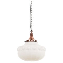 Large 16" Antique Moulded Opaline Glass Pendant Light, C.1920