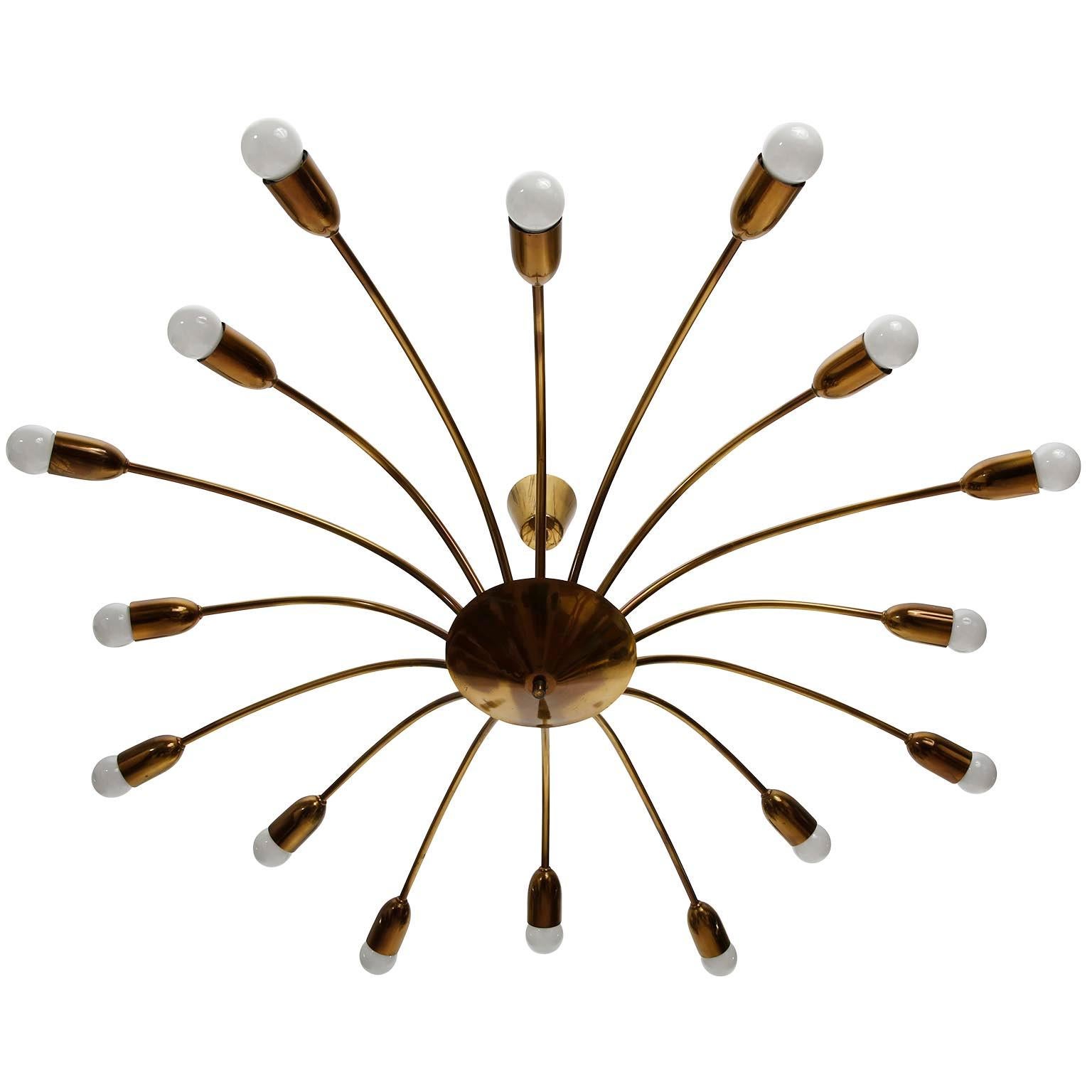 Large 16-Arm Chandelier Flush Mount Light, Brass Spider Sputnik, 1960 In Good Condition In Hausmannstätten, AT