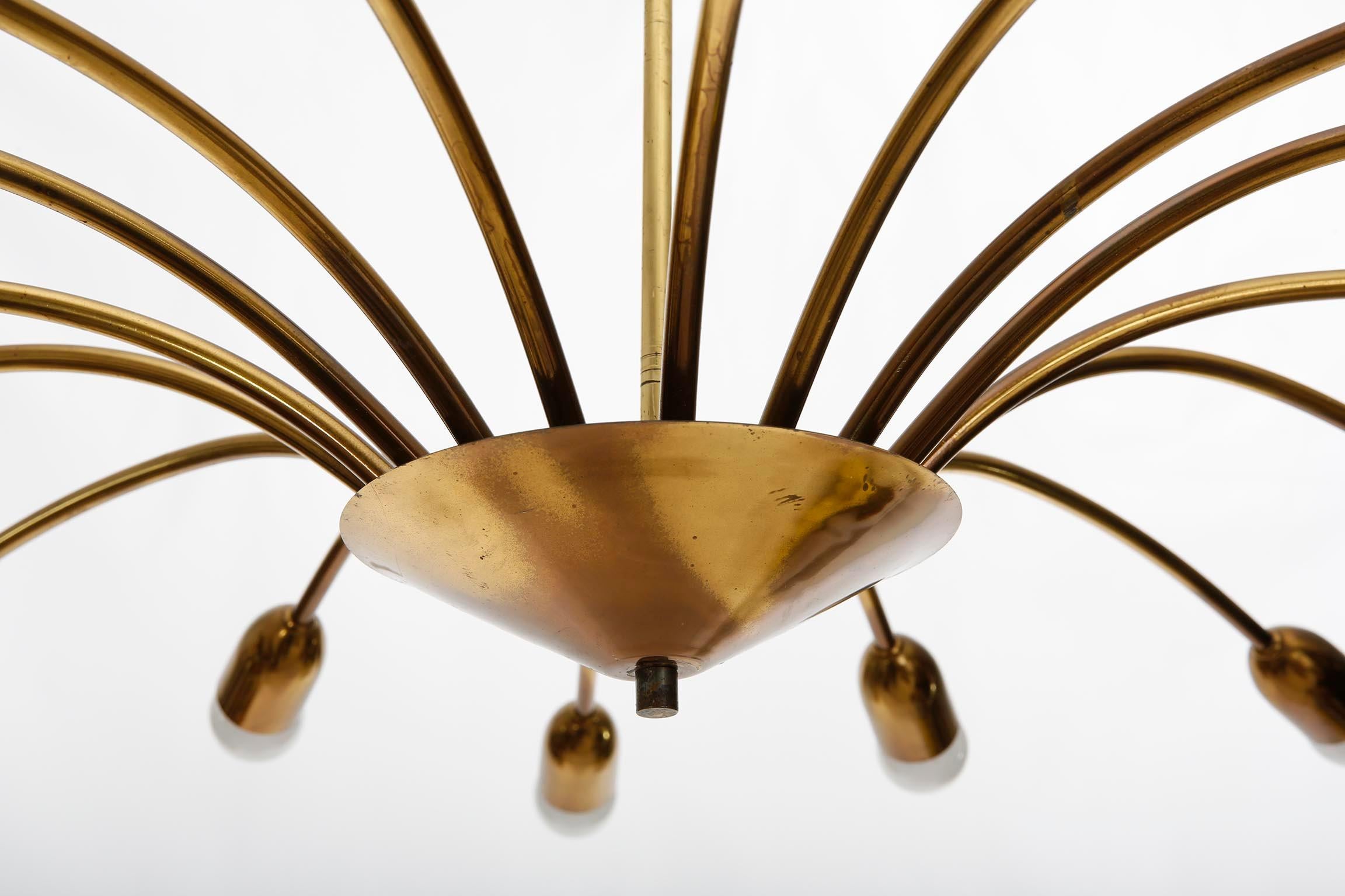 Large 16-Arm Chandelier Flush Mount Light, Brass Spider Sputnik, 1960 2