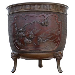 Große 16" Feine Qualität japanischen orientalischen Bronze Jardinière Pflanzer Topf Meiji-Ära