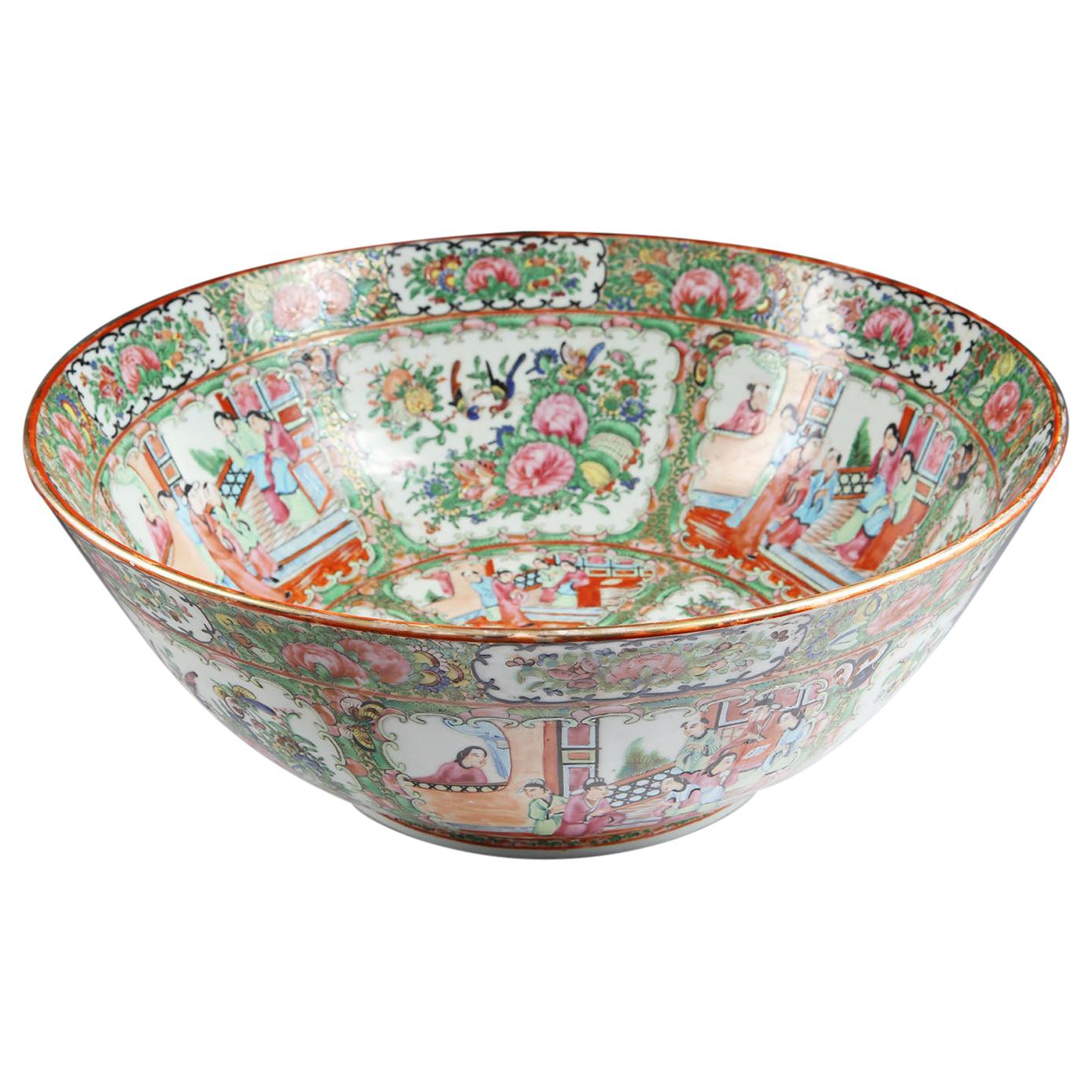 Large Chinese Export Rose Medallion Porcelain Punch Bowl