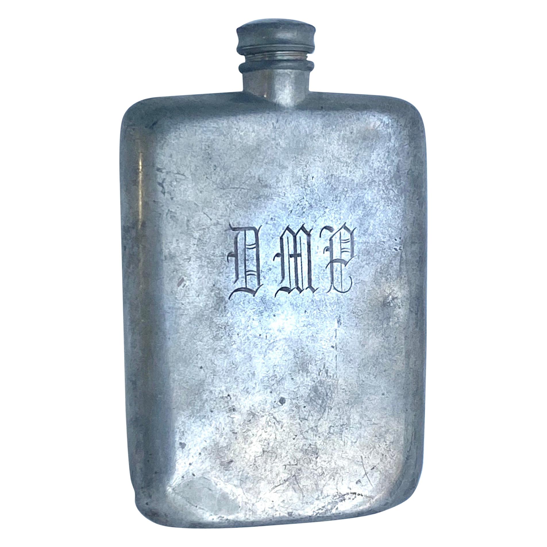 Large 16 Oz Sheffield James Dixon & Son's Liquor Hip Flask with Monogram