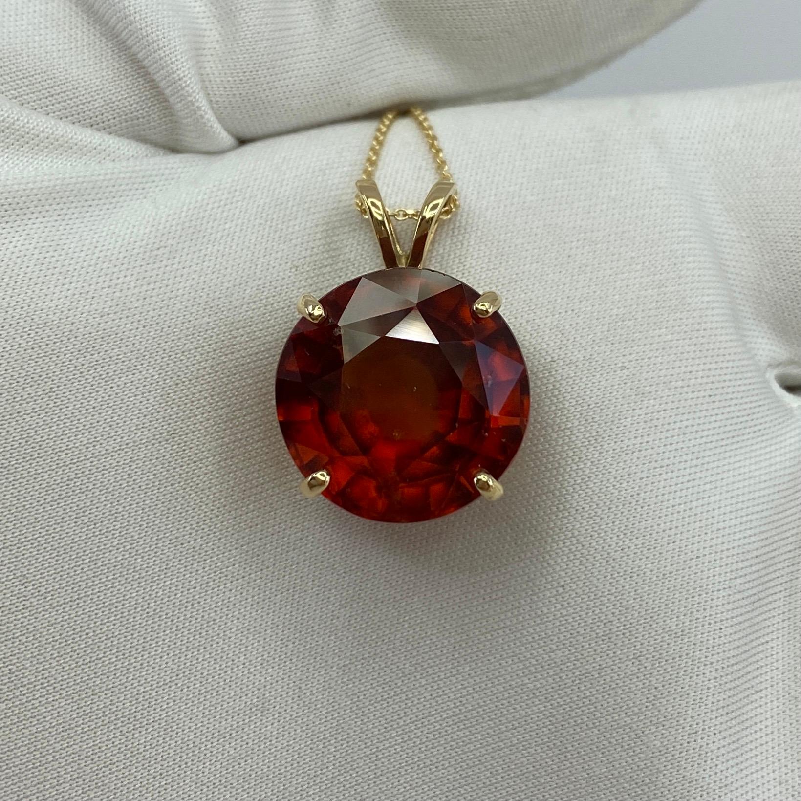 Large 16.26ct Round Cut Vivid Orange Hessonite Garnet Solitaire Pendant 5