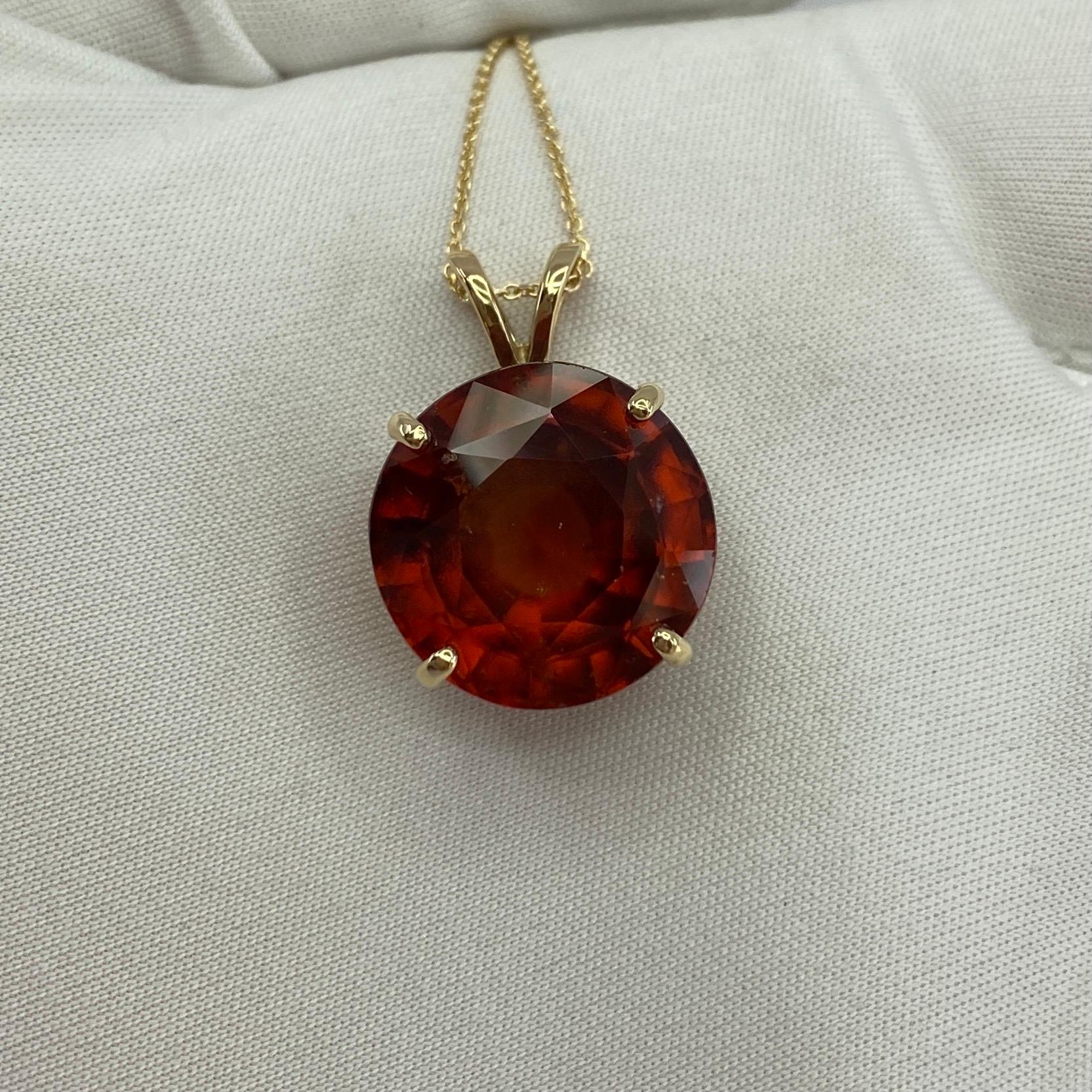 Solitäranhänger großer Hessonitgranat  16,26 Karat Rundschliff lebhaftes Orange für Damen oder Herren