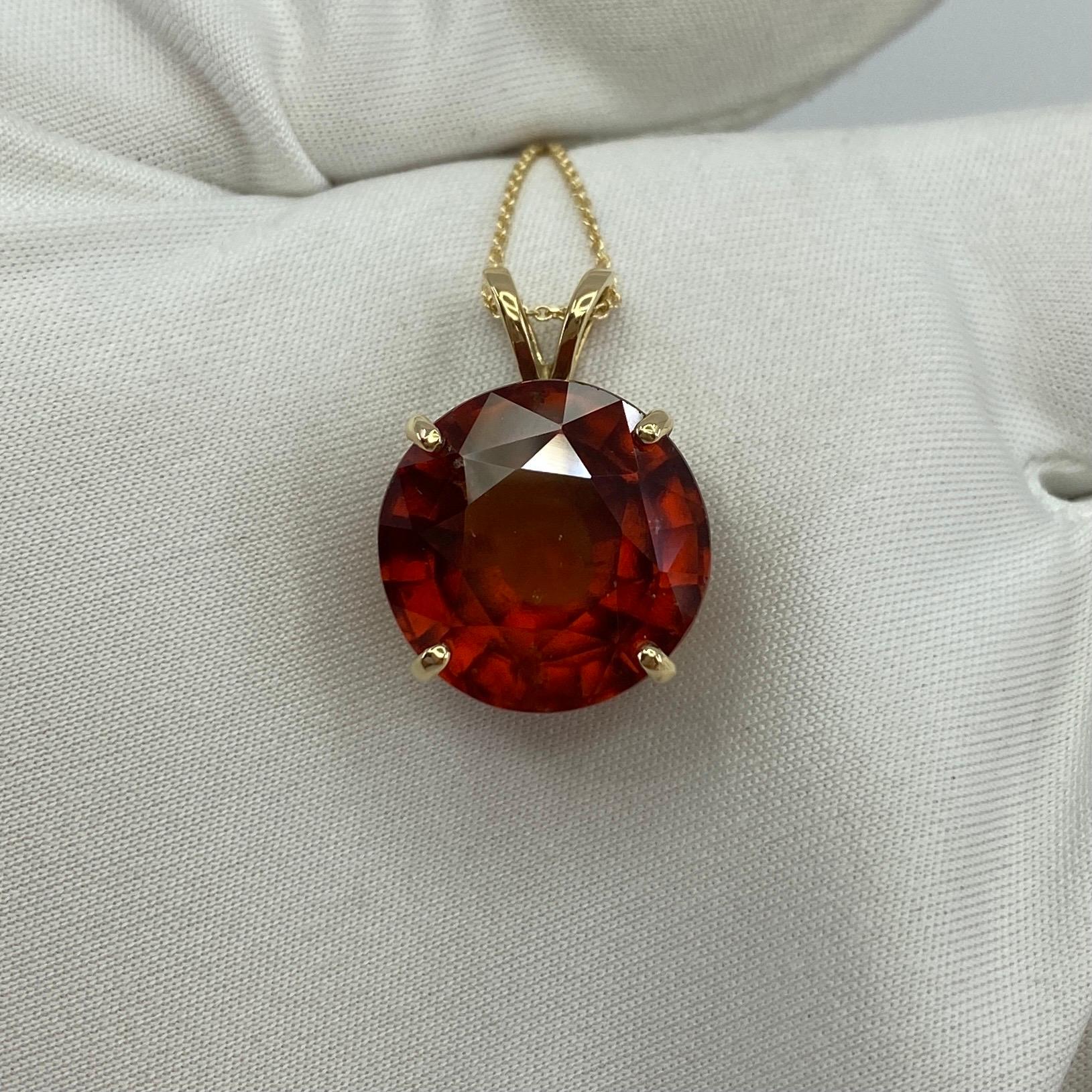 Large 16.26ct Round Cut Vivid Orange Hessonite Garnet Solitaire Pendant 1