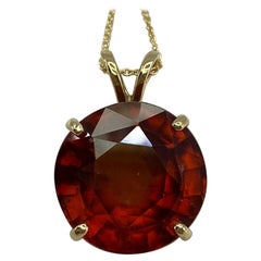 Large 16.26ct Round Cut Vivid Orange Hessonite Garnet Solitaire Pendant