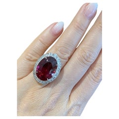 Large 16.87 Carat Oval Rubellite and Diamond Cocktail Ring in Platinum
