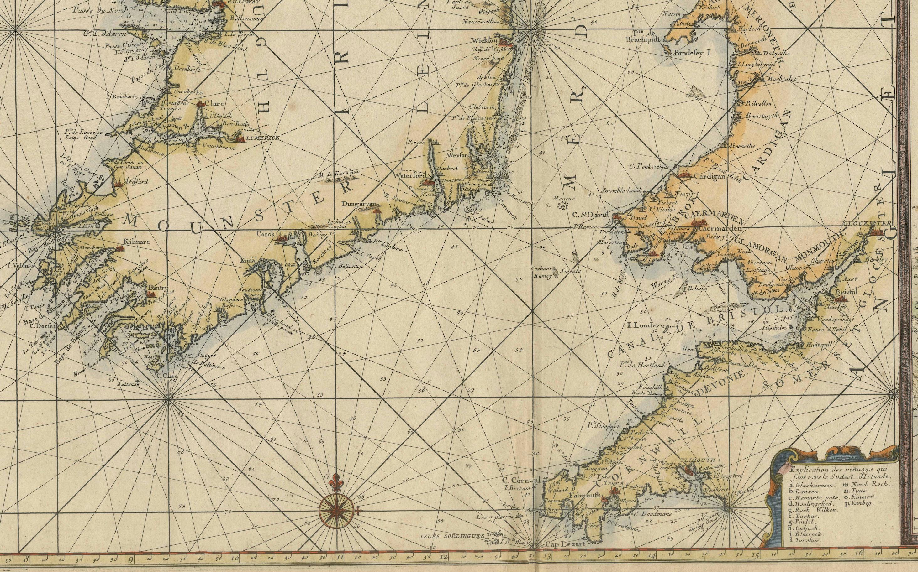 Große maritime Karte des irischen Meeres von 1693, Westküsten Irlands, Englands, Schottlands und Schottlands (Spätes 17. Jahrhundert) im Angebot