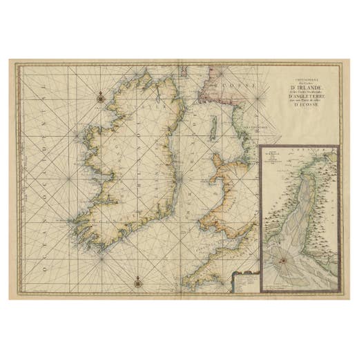 Large 1693 Maritime Map of Irish Sea, West Coasts of Ireland, England, Scotland