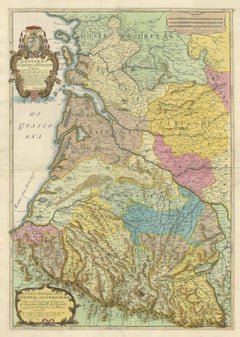 Grande carte gravée à la main de Gascony (Gascogna), France, 1695