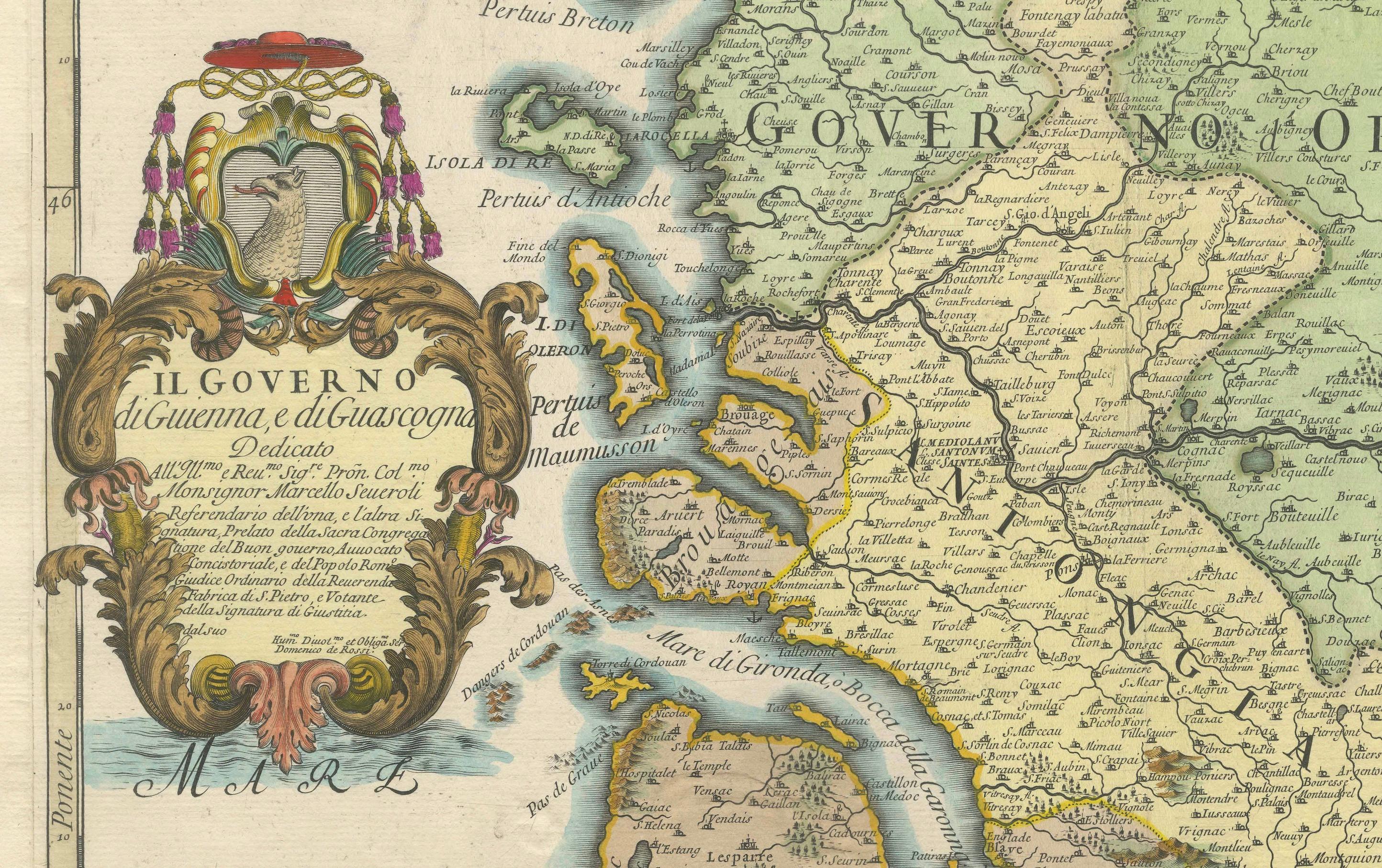 Large 1695 Hand-Colored Engraved Map of Gascony (Gascogna), France For Sale 3