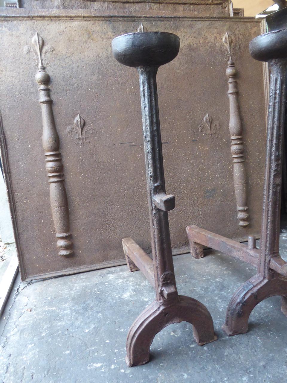 Large 16th-17th Century French Gothic Andirons or Firedogs 11