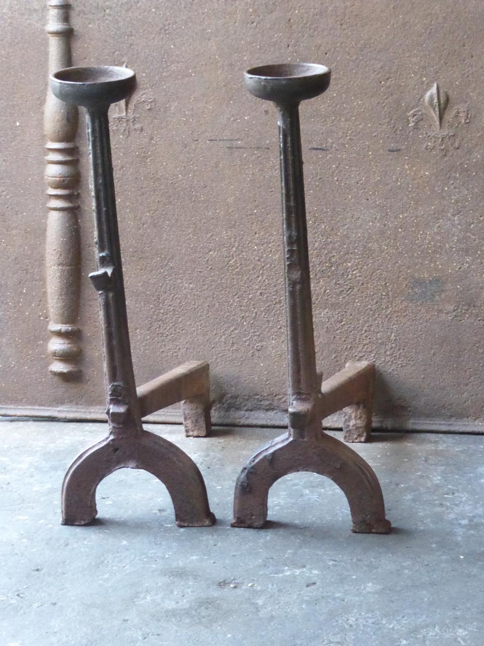 Cast Large 16th-17th Century French Gothic Andirons or Firedogs