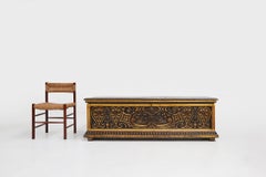 Large 16th century carved and polychroom painted oak Venetian chest, Italy