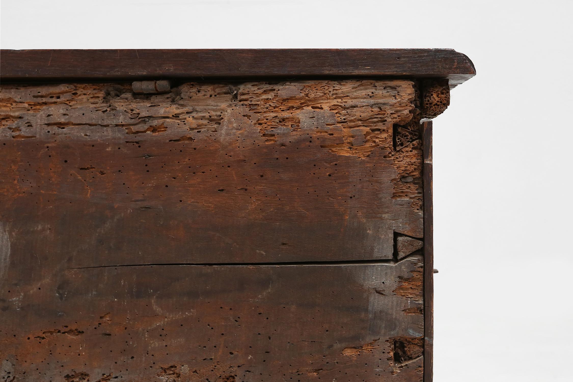 Large 16th century carved and polychroom painted oak Venetian chest, Italy For Sale 12