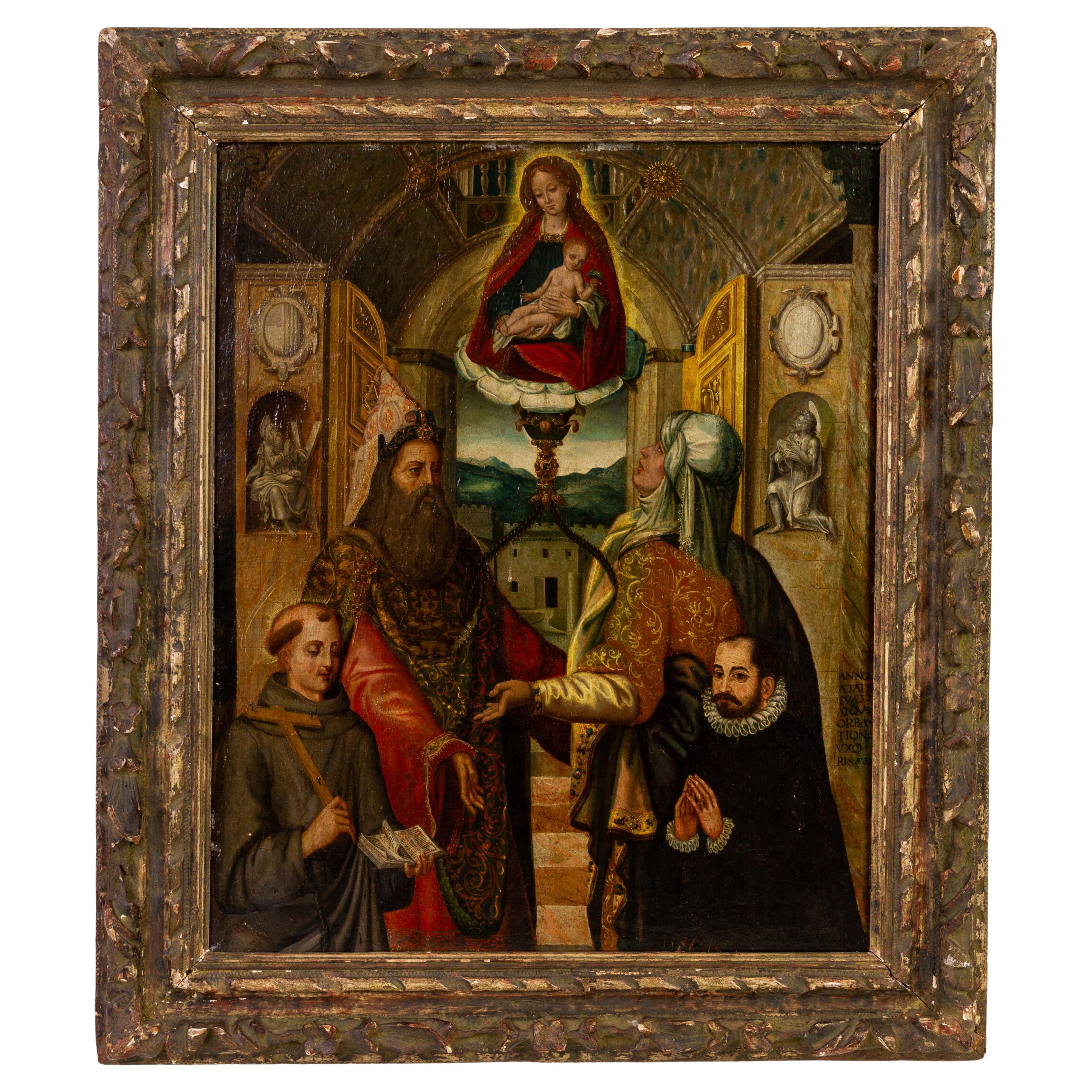 Large 16th Century Flemish Old Master Madonna & Saints Oil Painting For Sale