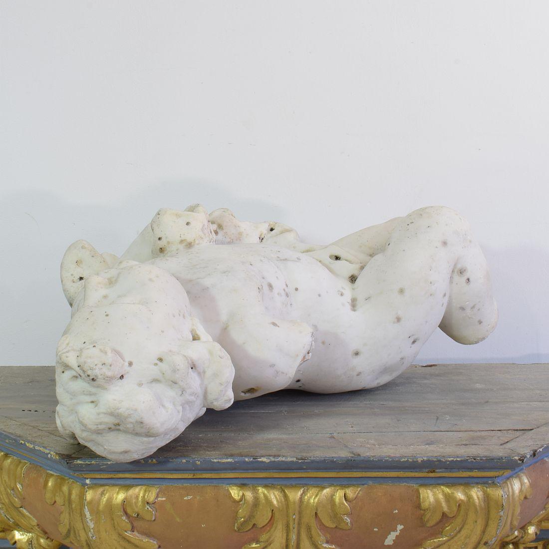 Large 17/18th Century Italian Carved Carrara Marble Baroque Angel Fragment For Sale 14