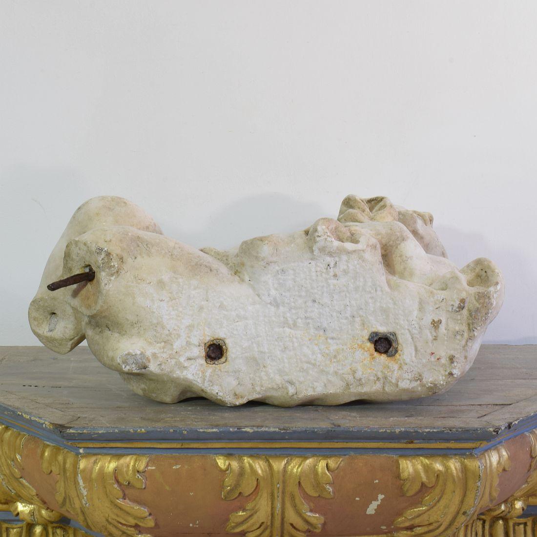 Large 17/18th Century Italian Carved Carrara Marble Baroque Angel Fragment For Sale 15